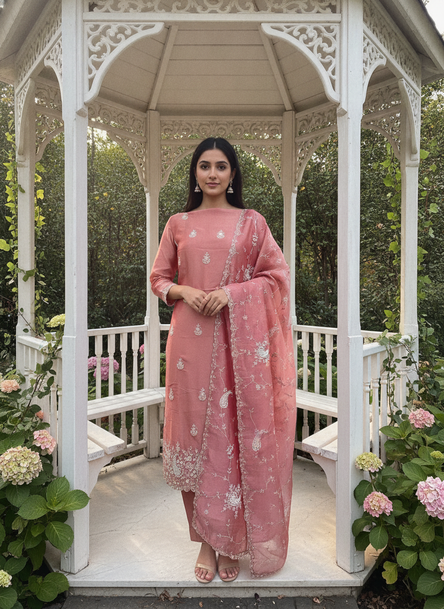 Peach Tissue Embroidered Unstitched Ensemble (58885)