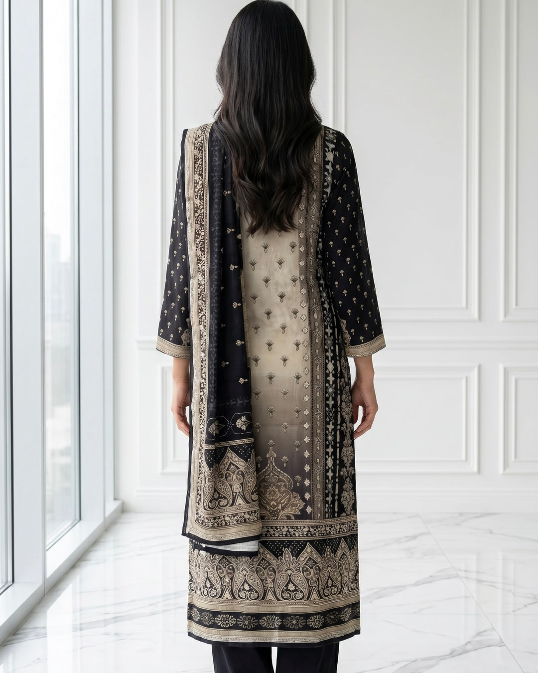 Elegant Black Crepe Embroidered Dupatta (56033)