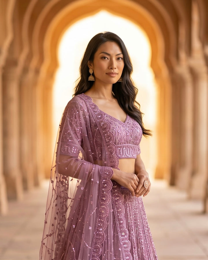 Lavender Net Embroidered Lehenga (55072)