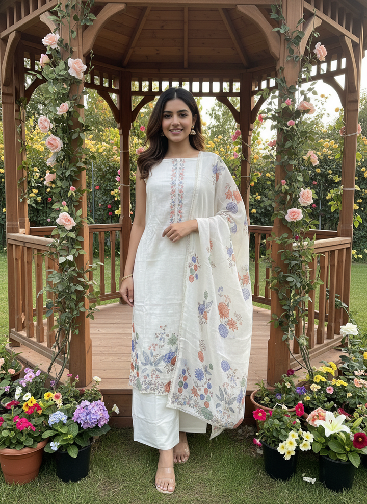 Embroidered Cream Linen for Elegant Leisure (55356)