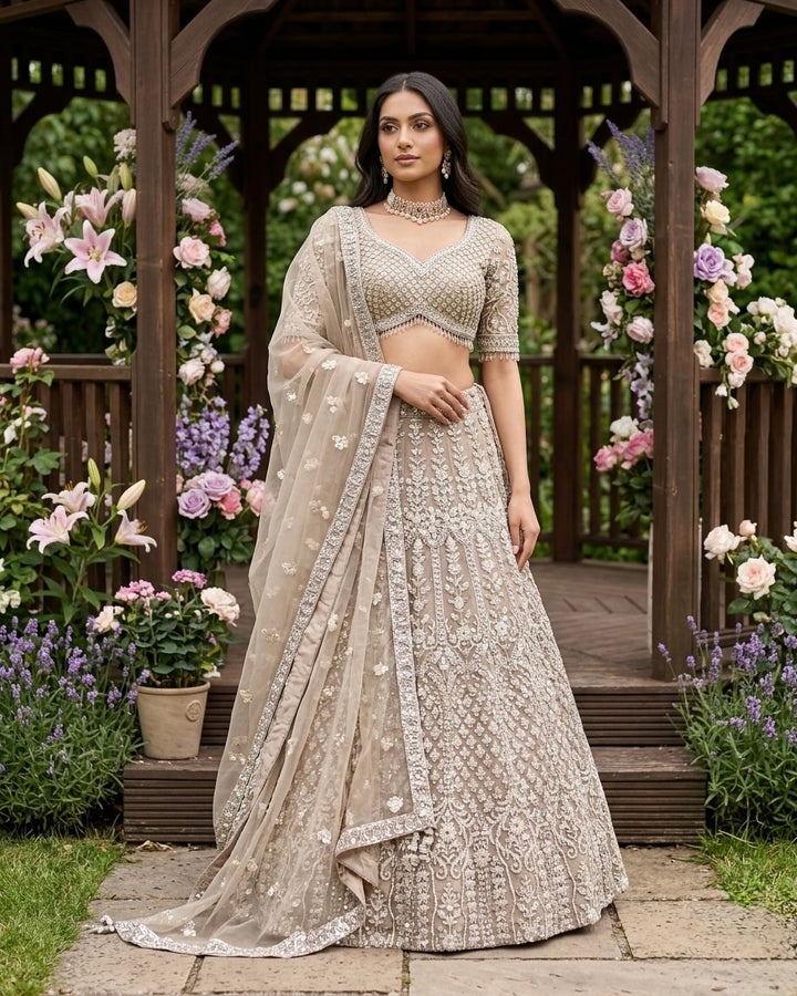 Embroidered Grey Net Festive Dupatta (53632)