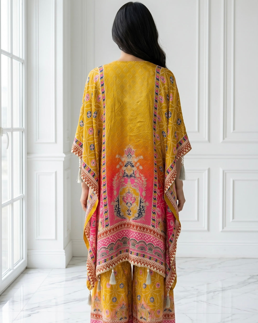 Mustard Crepe Embroidered Festive Kaftan (50329)