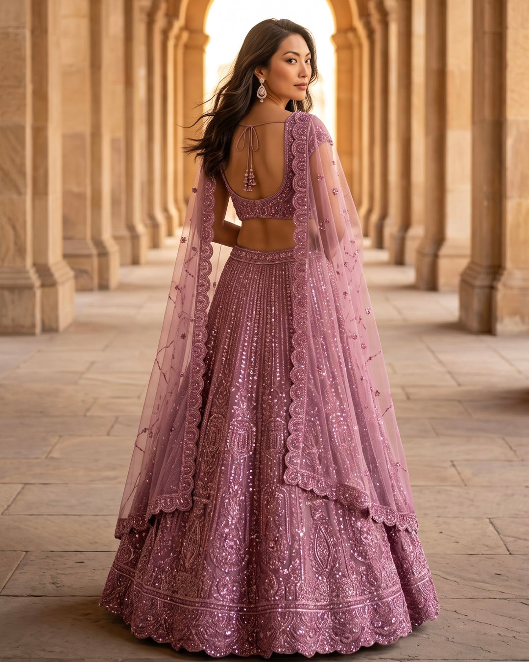 Lavender Net Embroidered Lehenga (55072)