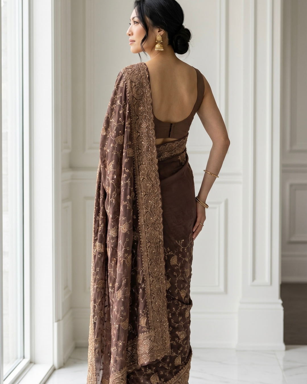 Purple Embroidered Organza Saree with Allover Elegance (54577)
