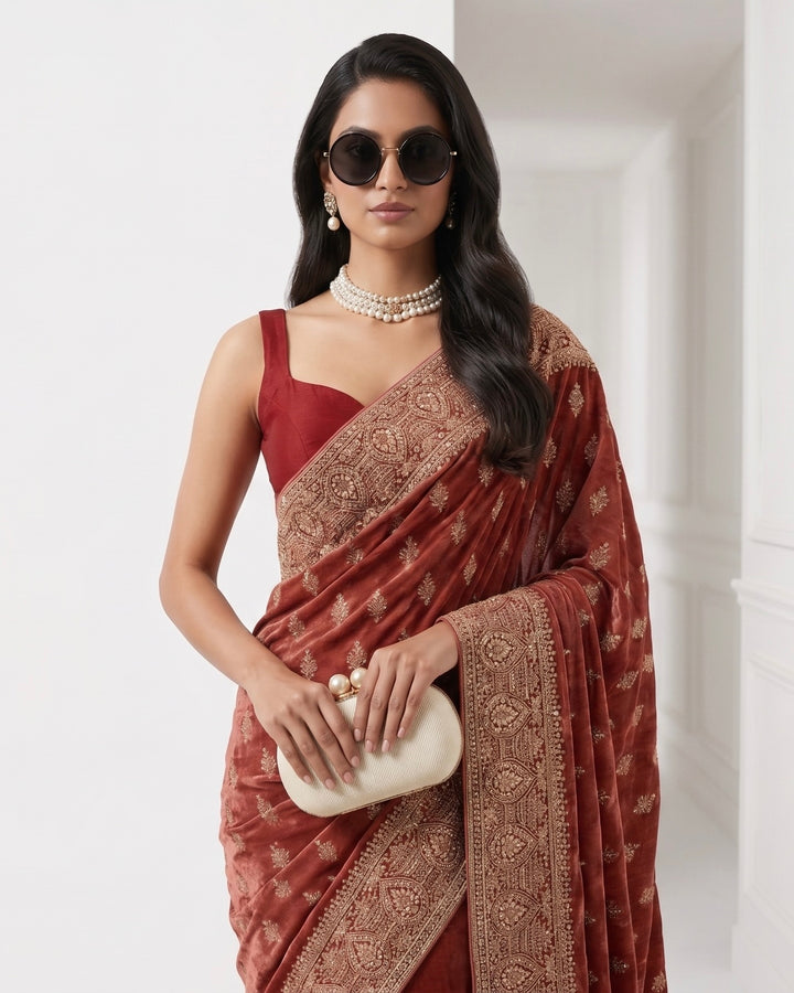 Pink Organza Saree with Allover Embroidery (54583)