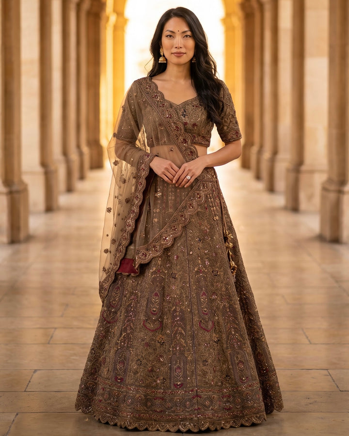 Emerald Embroidered Net Bridal Lehenga (54037)