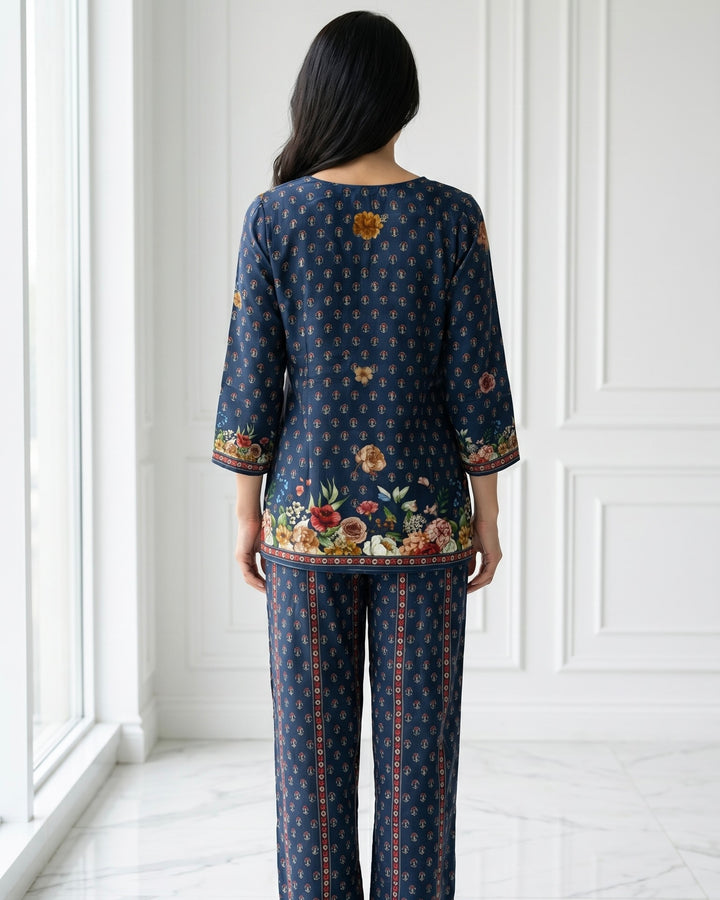 Navy Blue Embroidered Crepe Dupatta (56045)