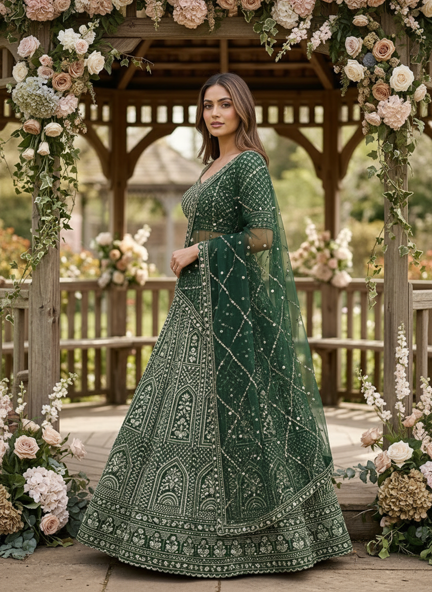 Emerald Embroidered Net Dupatta Heritage Craft (55079)