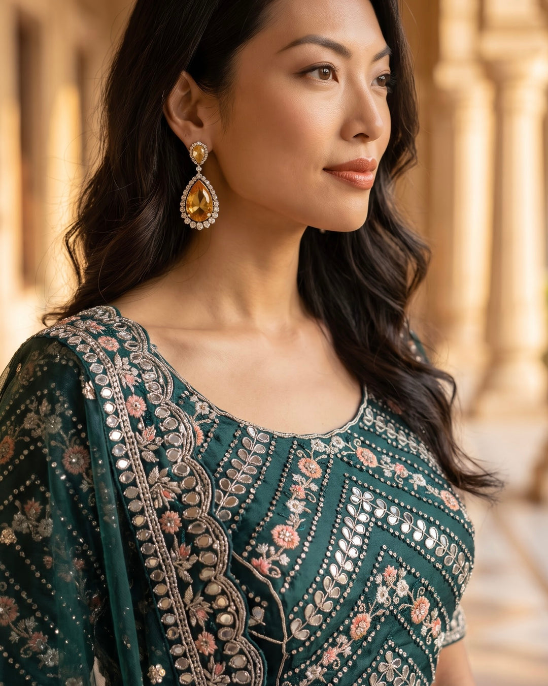 Emerald Georgette Bridal Embroidered Lehenga (12793)