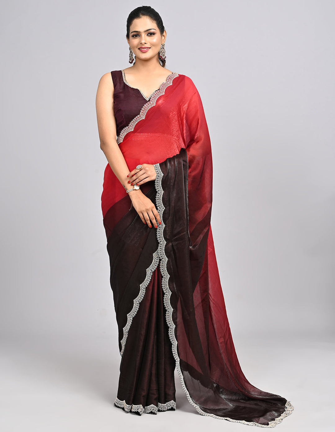 Meher – Ombre Chinnon Saree with Stonework Border & Self-Colour Blouse | Fazals (47750)