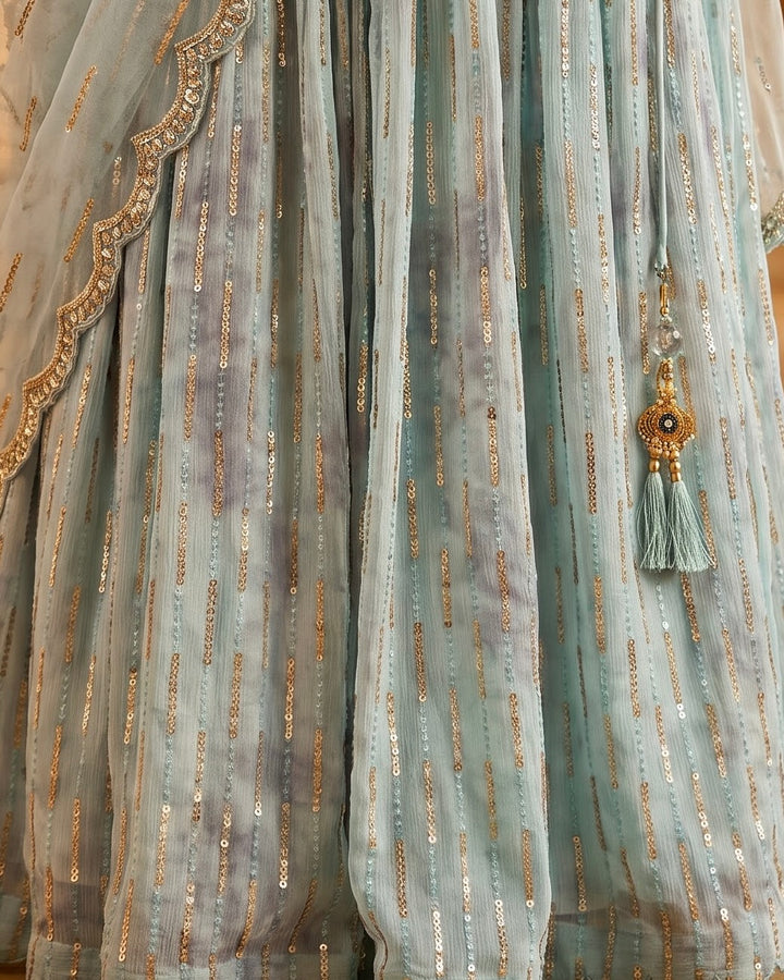 Embroidered Georgette Lehenga in Light Blue (21196)