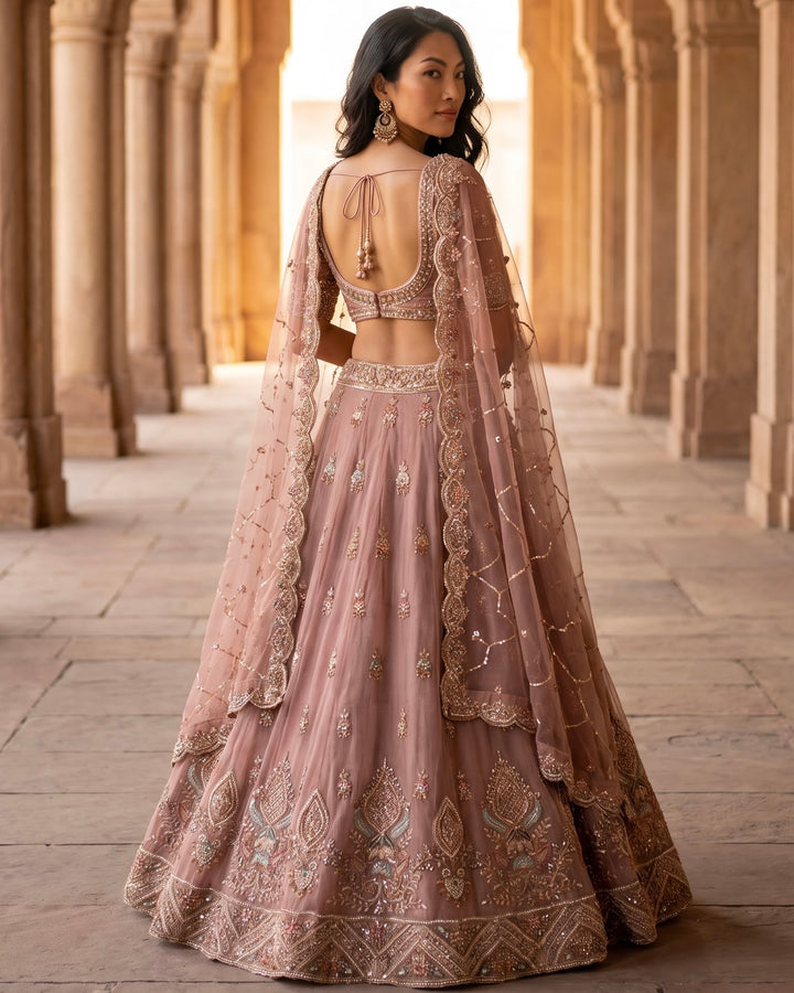 Lavender Embroidered Organza Bridal Lehenga (54790)