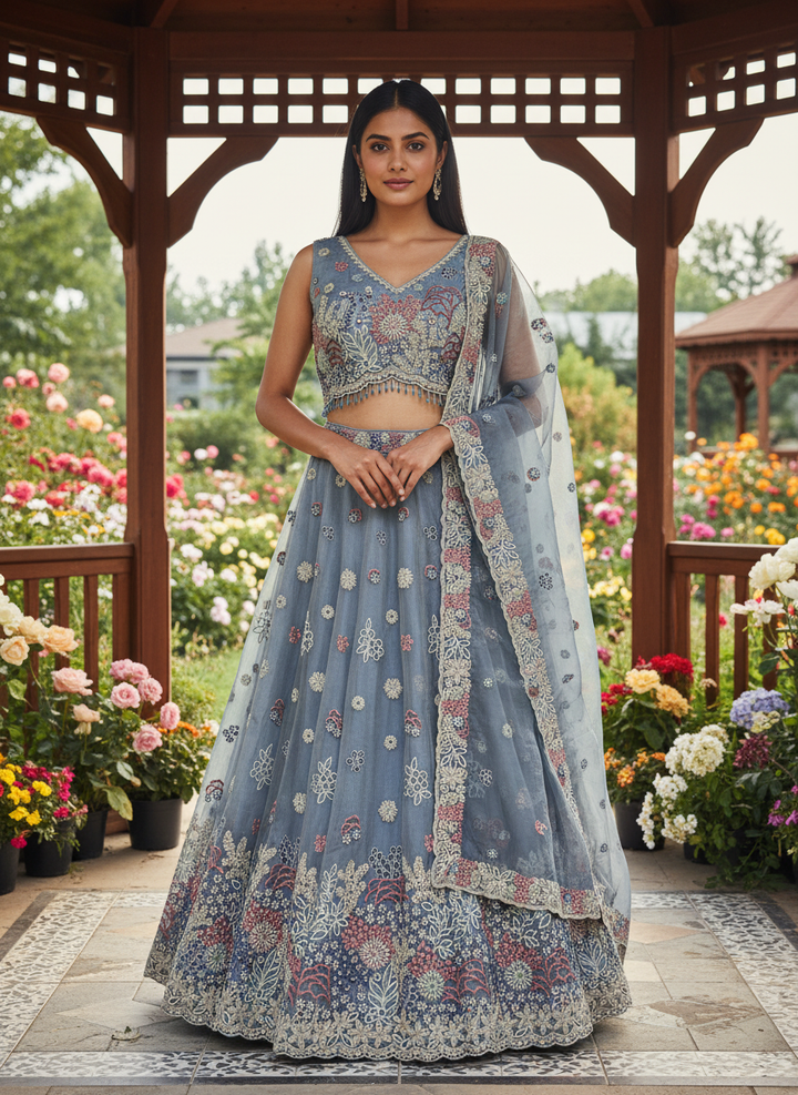 Grey Organza Embroidered Bridal Ready Blouse (50061)