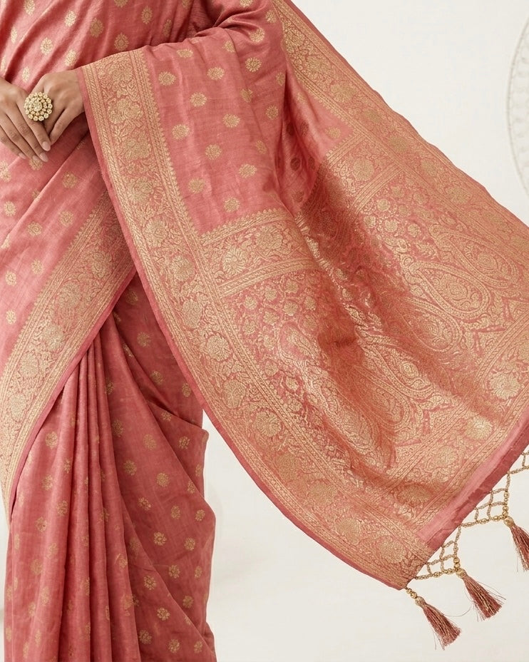 Heritage Silk Saree in Blush Pink Embroidery (54901)