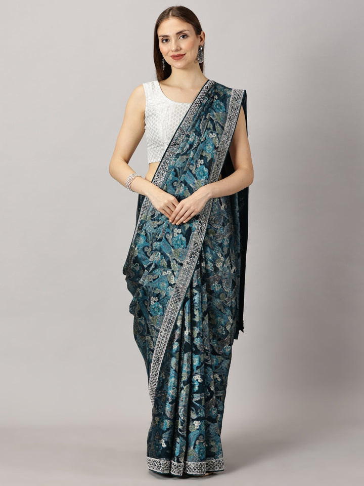 Madhubala - Organza Brasso Green Zari Embroidered Saree (27009)