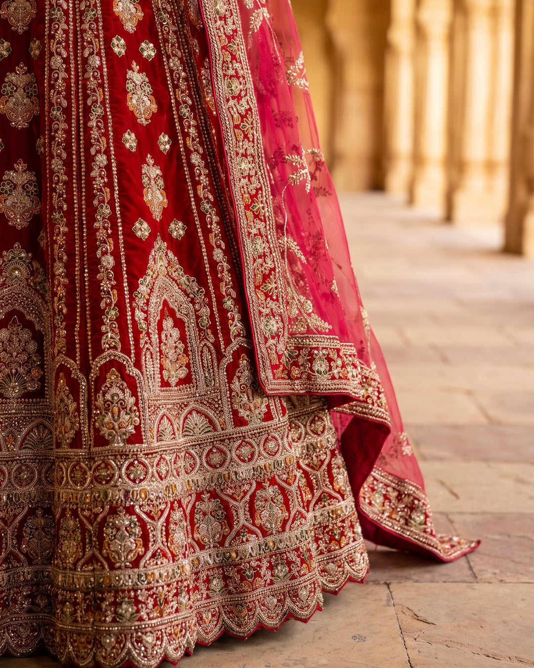 Rani Pink Velvet Bridal Embroidered Lehenga (45717)