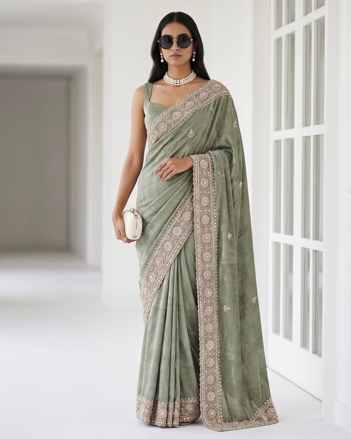 Emerald Embroidered Organza Saree Elegance (54587)