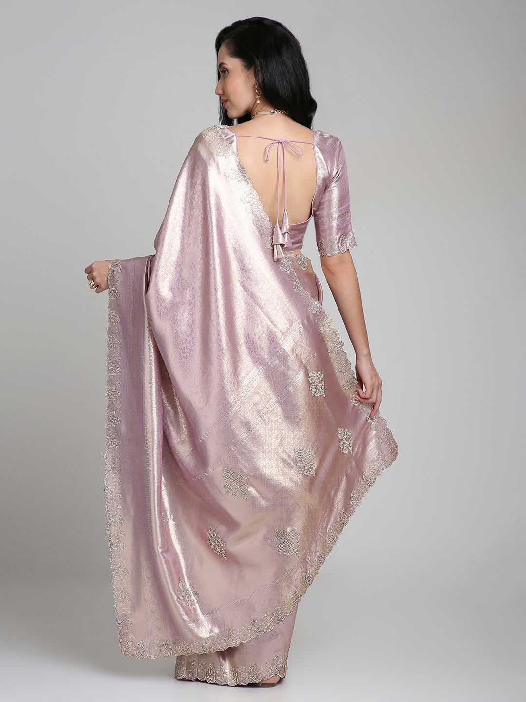 Ira – Purple Woven Silk Saree with Subtle Gold Border | Fazals (45380)