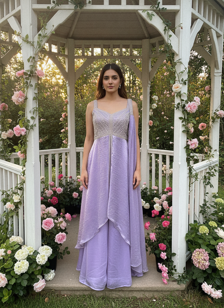 Lavender Organza Embroidered Festive Plazo (56409)