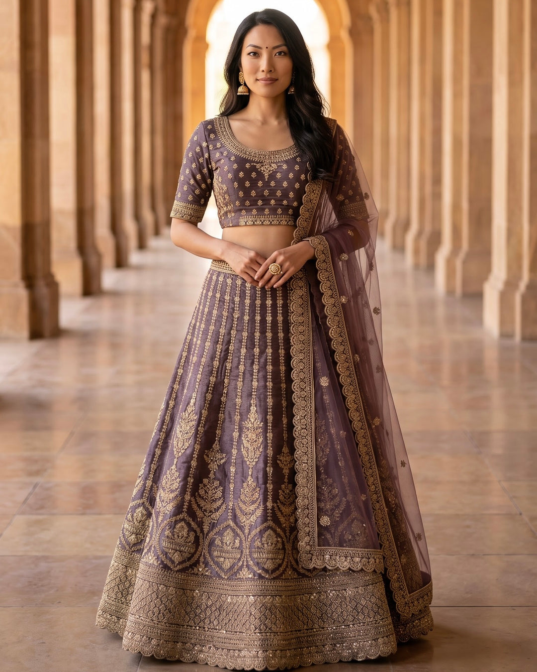 Lavender Organza Embroidered Bridal Dupatta (45957)