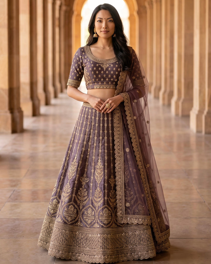 Lavender Organza Embroidered Bridal Dupatta (45957)