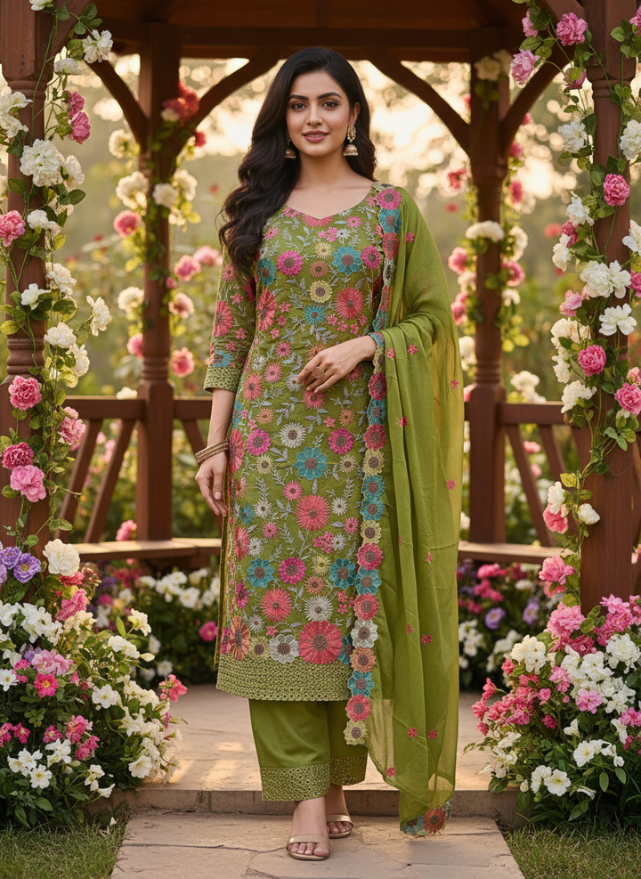 Emerald Upada Silk with Delicate Embroidery (49346)