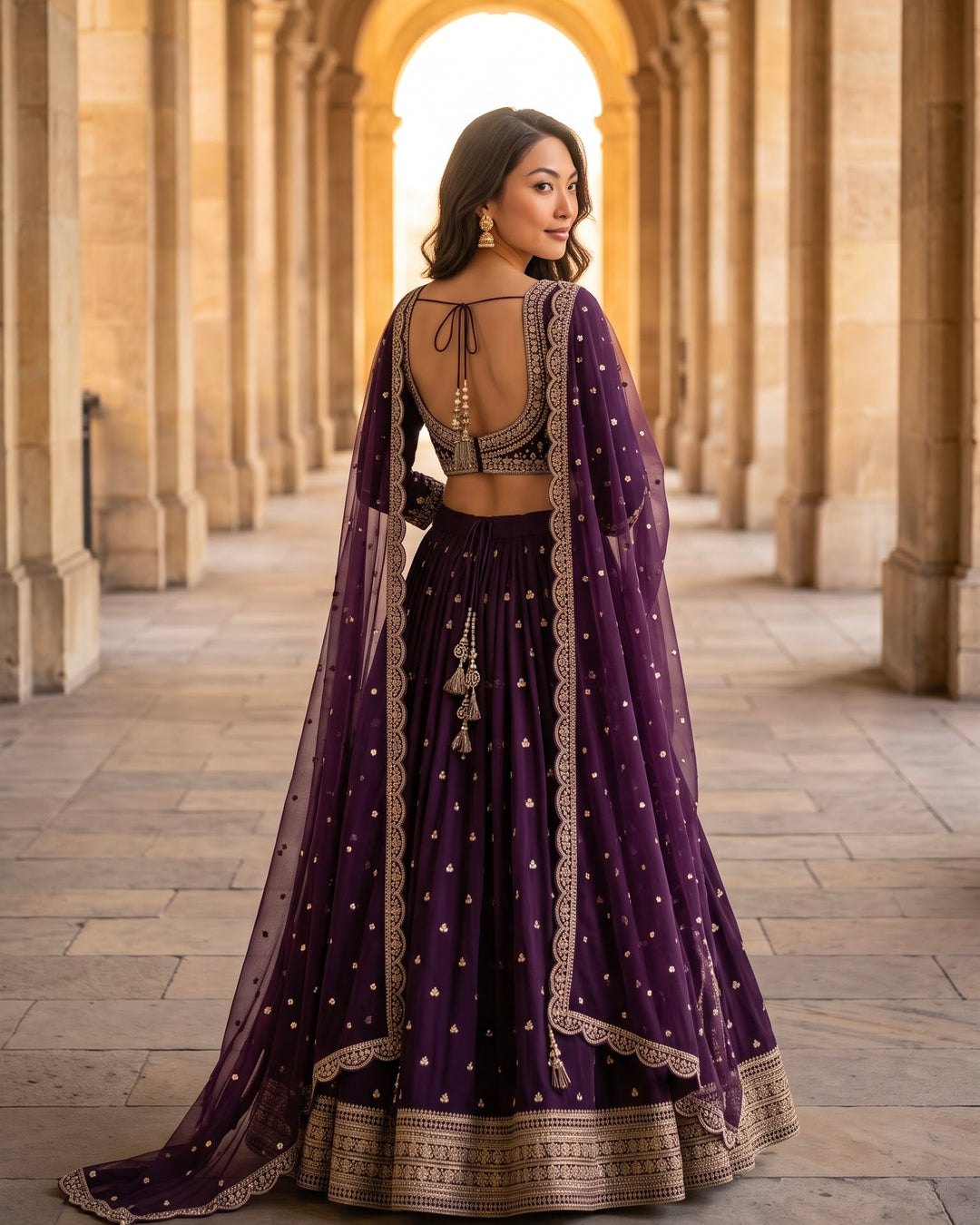 Wine Georgette Embroidered Festive Lehenga (27233)
