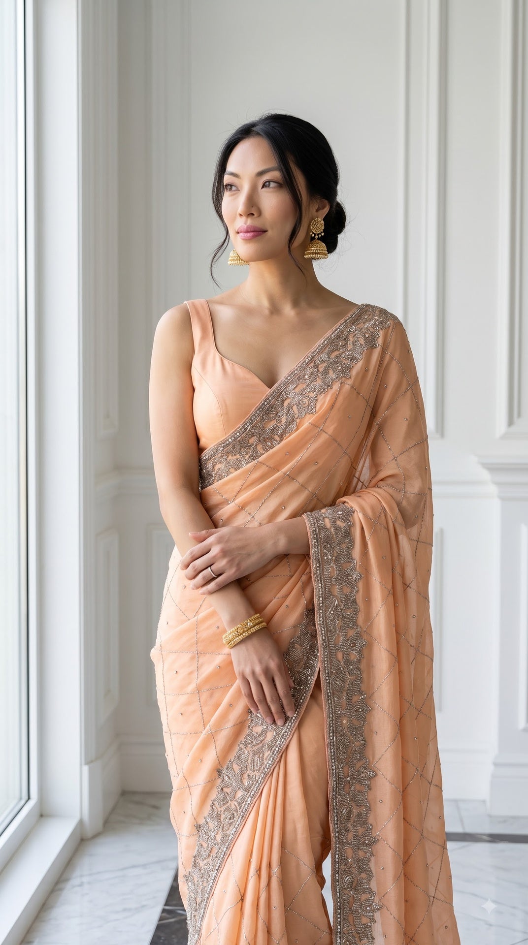 Handcrafted Bridal Georgette Saree with Exquisite Embellishments (76361)