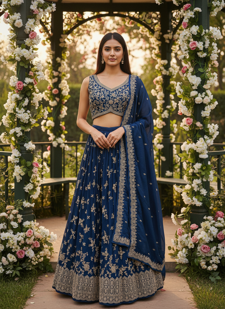 Peacock Blue Silk Zari Embroidered Blouse (54332)
