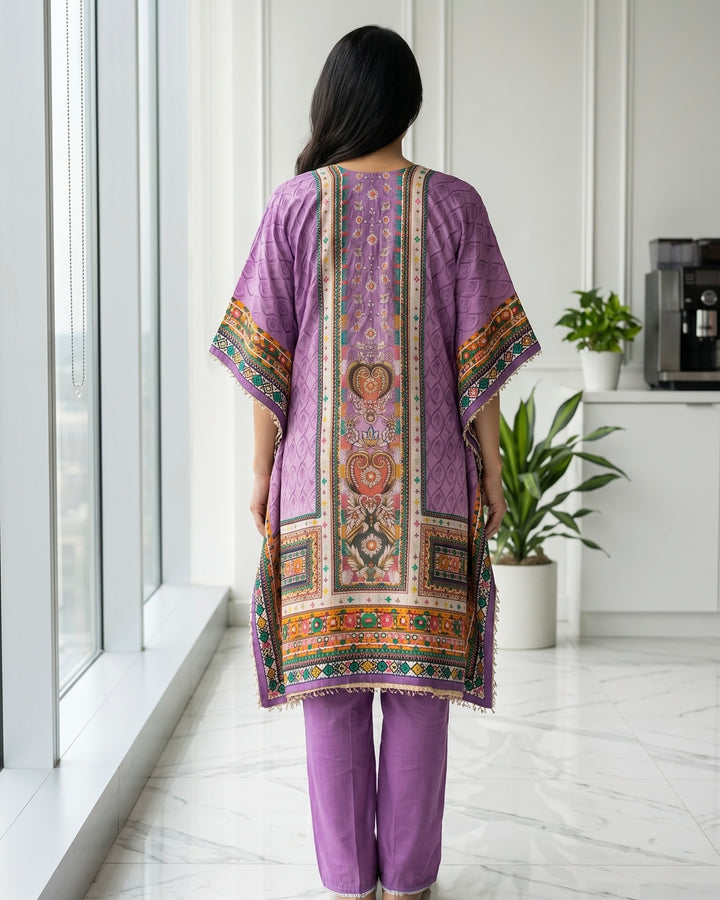 Lavender Muslin Embroidered Festive Kaftan (42197)