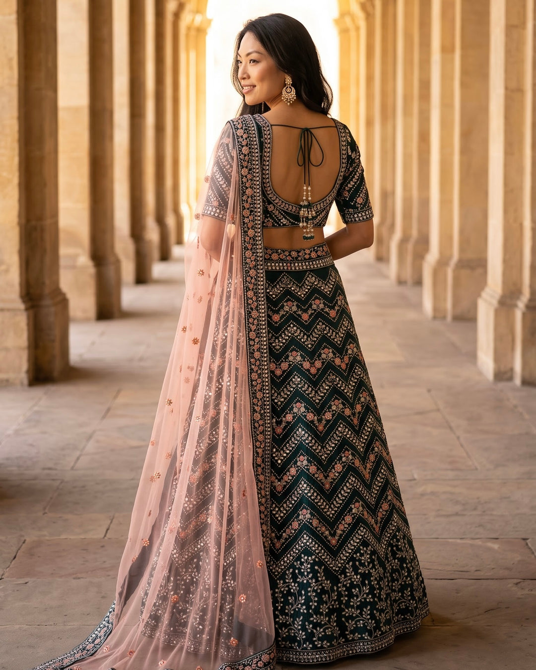 Emerald Georgette Bridal Embroidered Lehenga (12793)