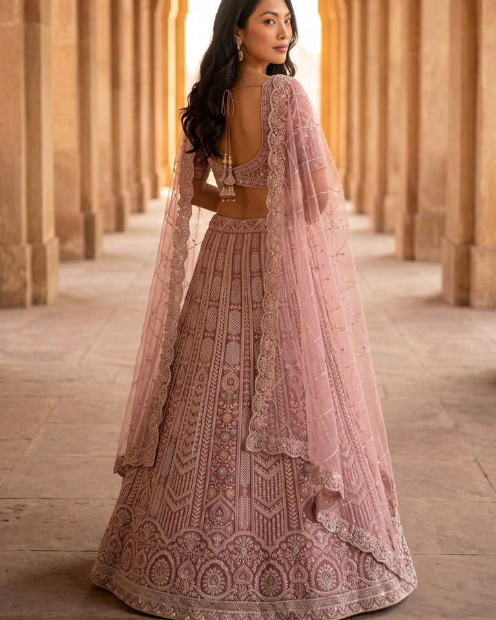 Luminous Zari Embroidered Bridal Lehenga in Pink (37511)