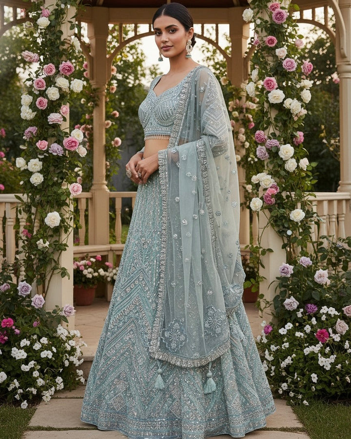 Embroidered Blue Net Festive Dupatta (54109)