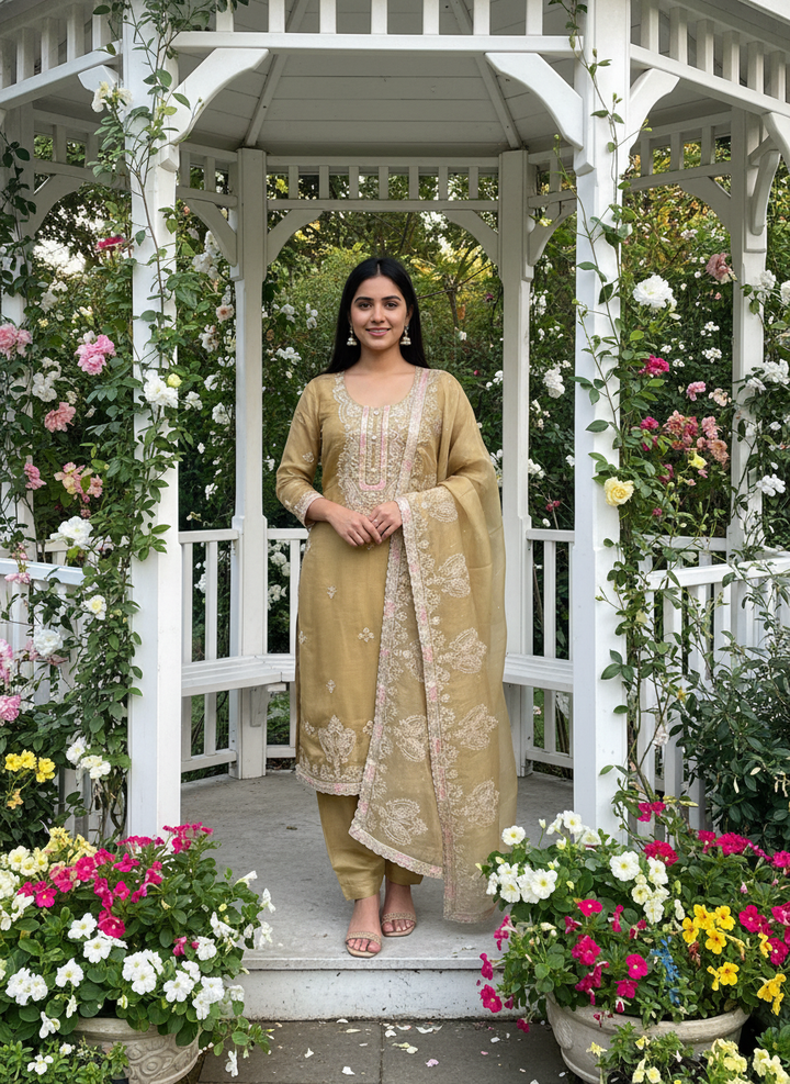 Mustard Organza with Golden Zari Embroidery (51610)