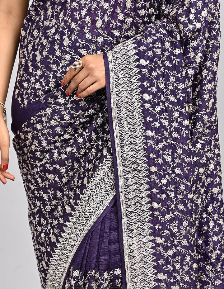 Raaya – Deep Purple Silk Saree with Zari & Sequin Embroidery | Fazals (46582)