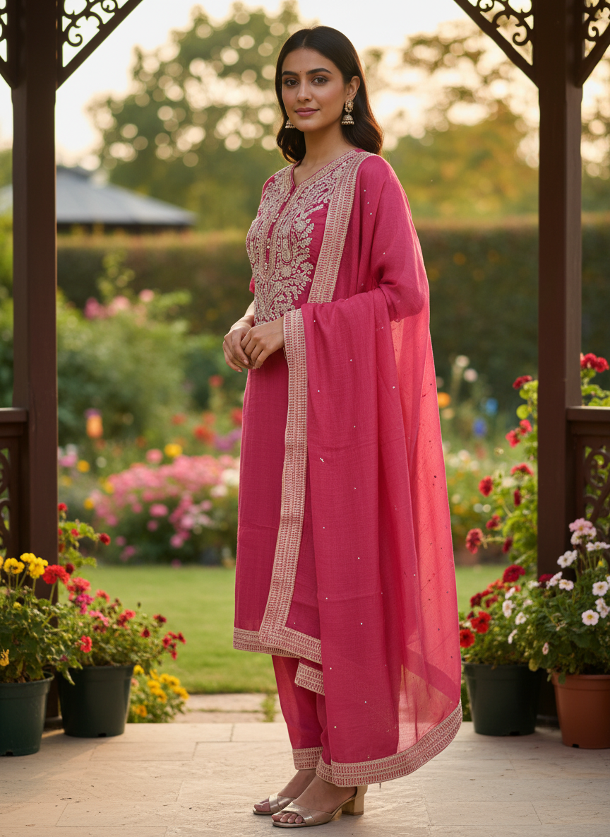 Pink Chanderi Zari Embroidered Unstitched Ensemble (54041)