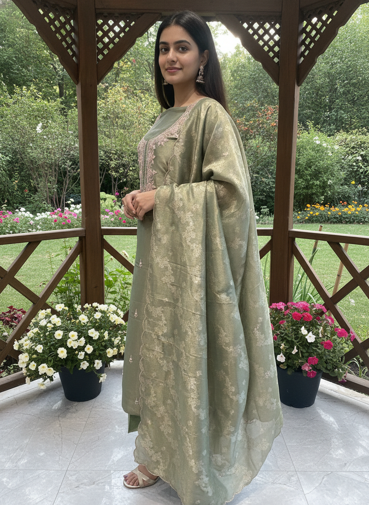 Emerald Tissue with Handwork Embroidery (58866)