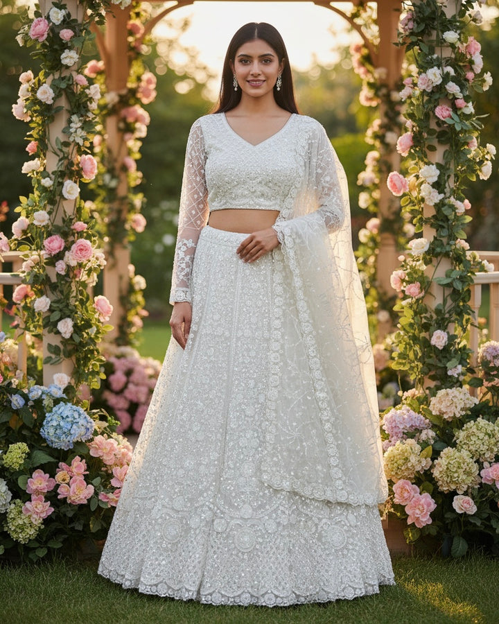 Embroidered White Net Indo Western Gown (54809)