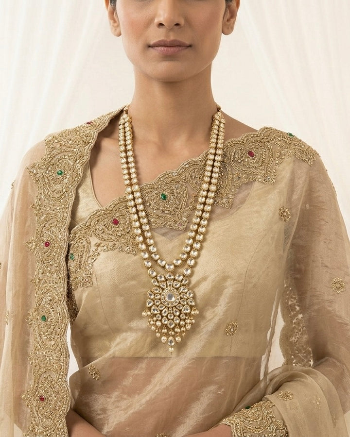 Golden Organza Saree with Allover Embroidery (54584)