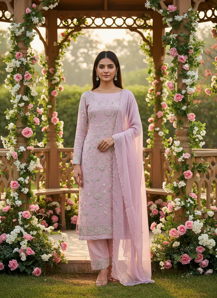 Rose Petal Georgette with Handwork Cutdana (49686)