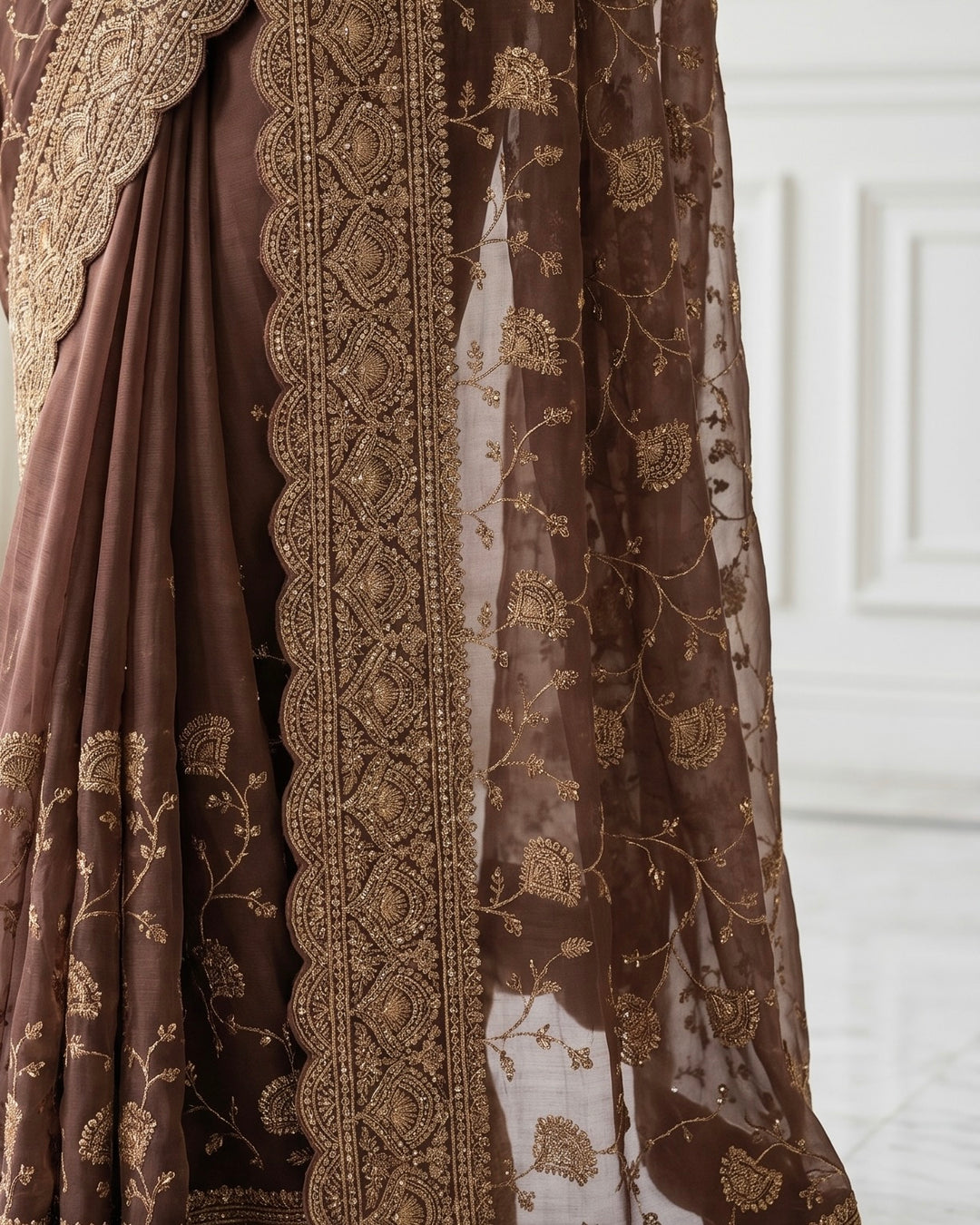 Purple Embroidered Organza Saree with Allover Elegance (54577)