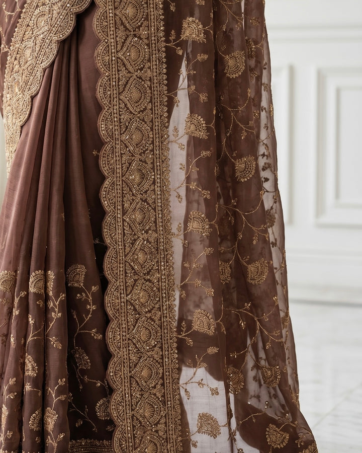 Purple Embroidered Organza Saree with Allover Elegance (54577)