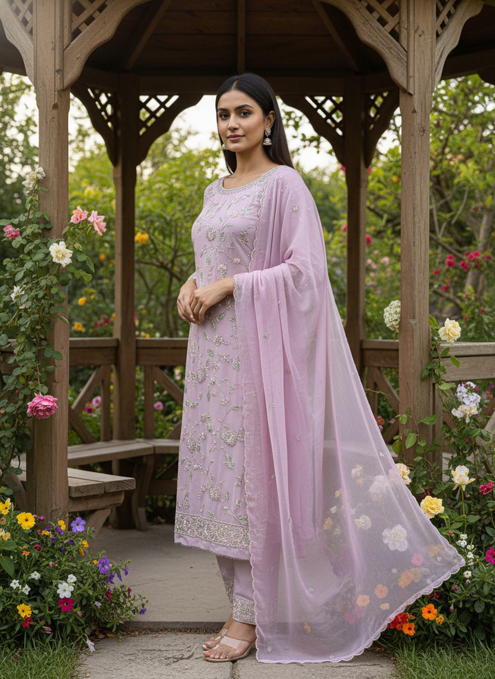 Rose Petal Georgette with Handwork Cutdana (49686)