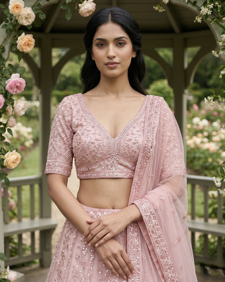 Peach Embroidered Net Festive Ready Blouse (43488)