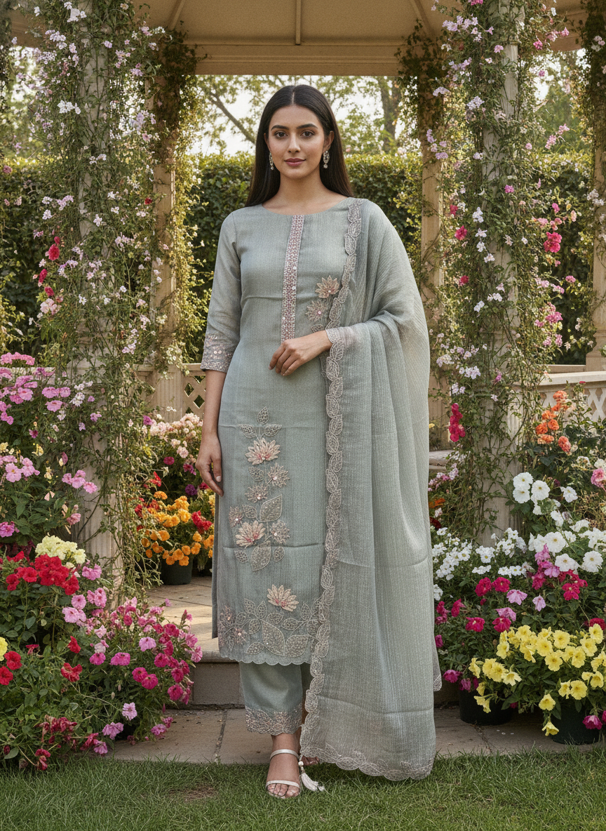 Ethereal Blue Organza Embroidered Festive Ensemble (59720)