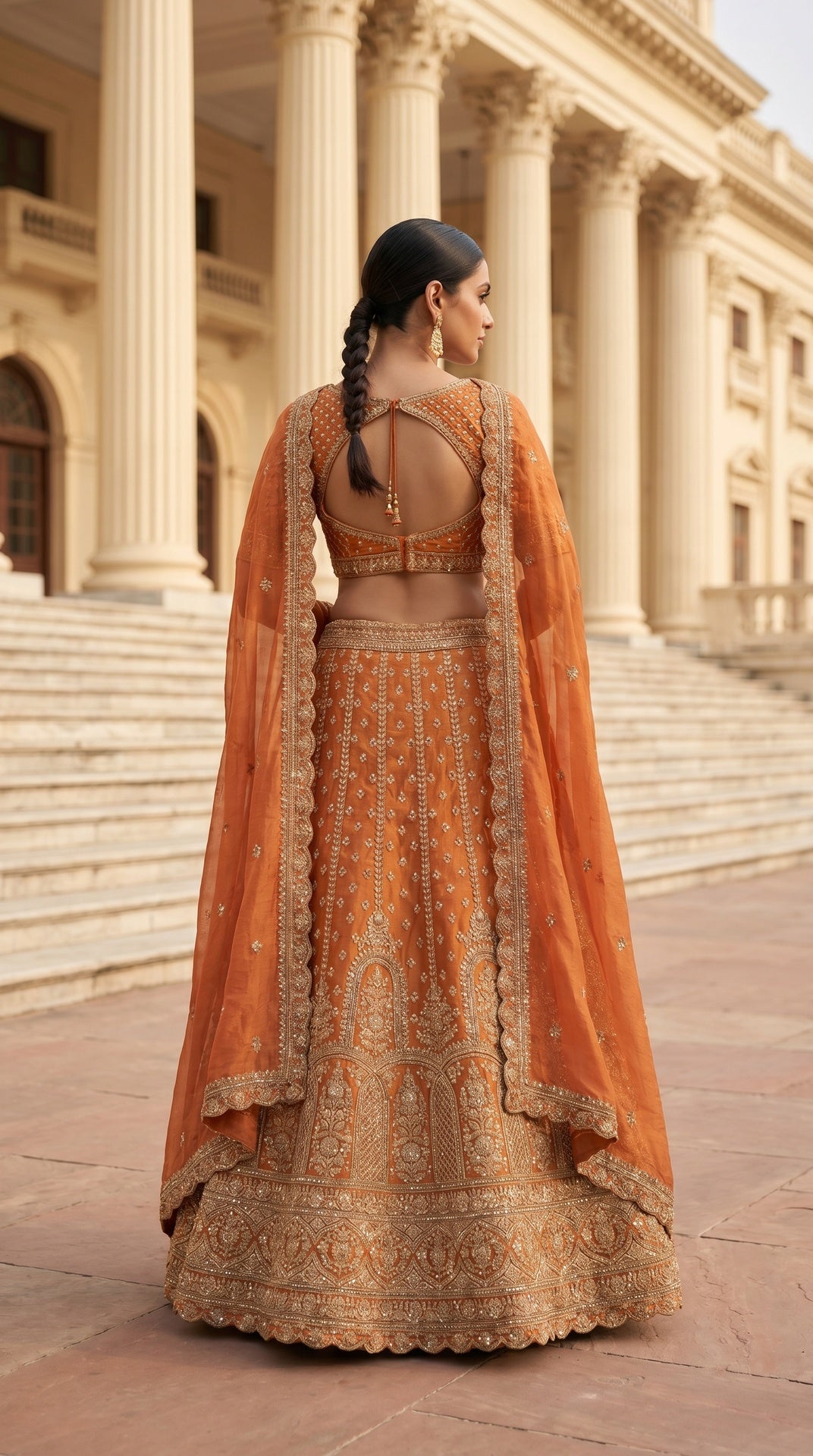 Embroidered Orange Organza Bridal Dupatta (45964)