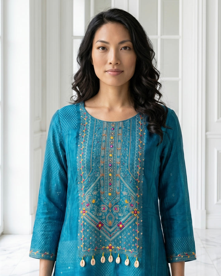 Embroidered Blue Cotton Festive Elegance (48845)