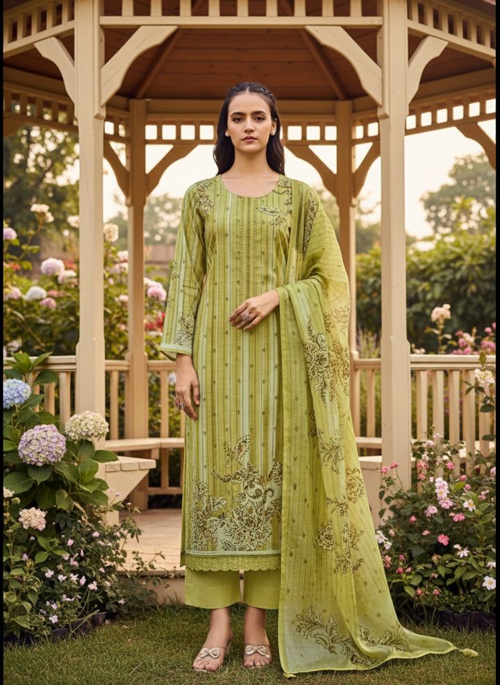 Light Green Printed Cotton Everyday Elegance (44599)