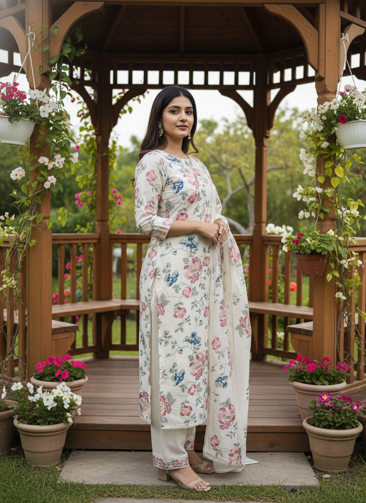 Cream Chanderi with Luminous Zari Embroidery (54650)