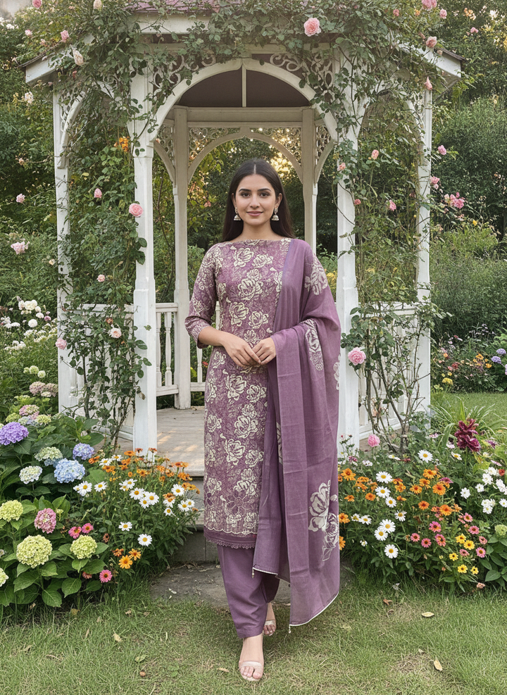 Purple Muslin Dupatta with Printed Embroidery (53550)